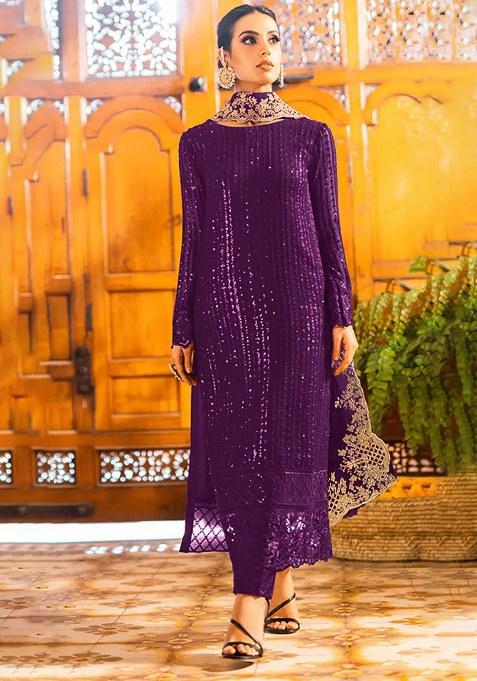 Violet Embroidery Georgette Salwar Suit