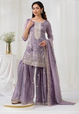 Lavender Embroidery Silk Salwar Suit