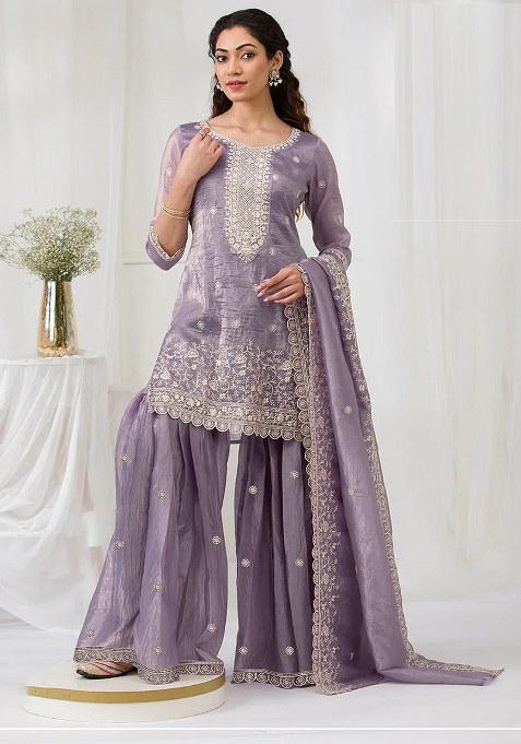 Lavender Embroidery Silk Salwar Suit