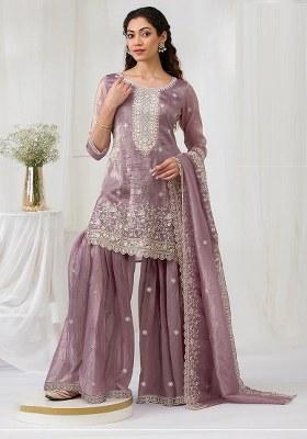 Peach Embroidery Silk Salwar Suit