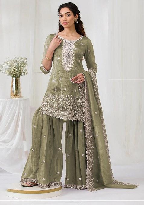 Green Embroidery Silk Salwar Suit