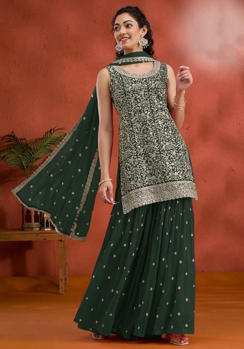 Green Embroidery Georgette Salwar Suit