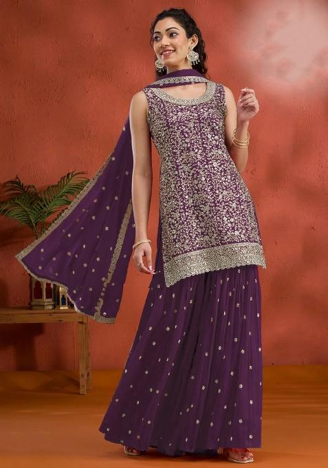Purple Embroidery Georgette Salwar Suit