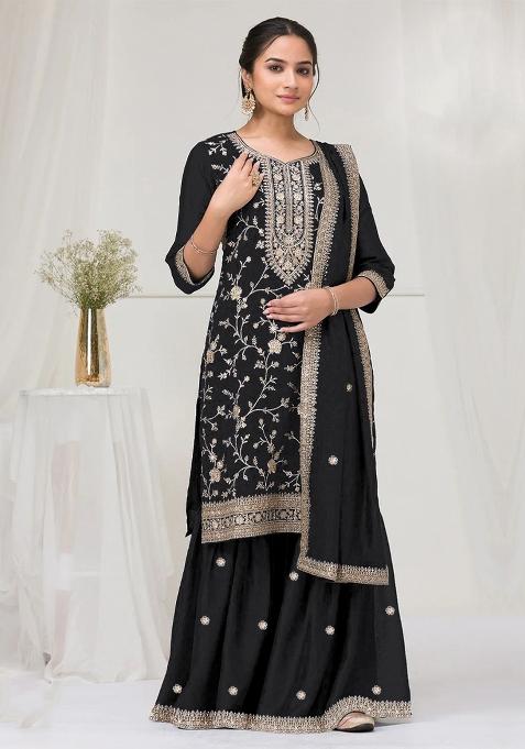 Black Embroidery Silk Salwar Suit