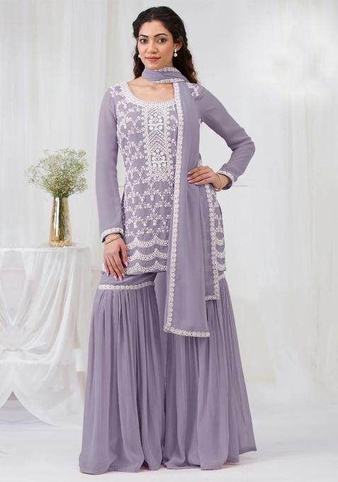 Lilac Embroidery Georgette Salwar Suit