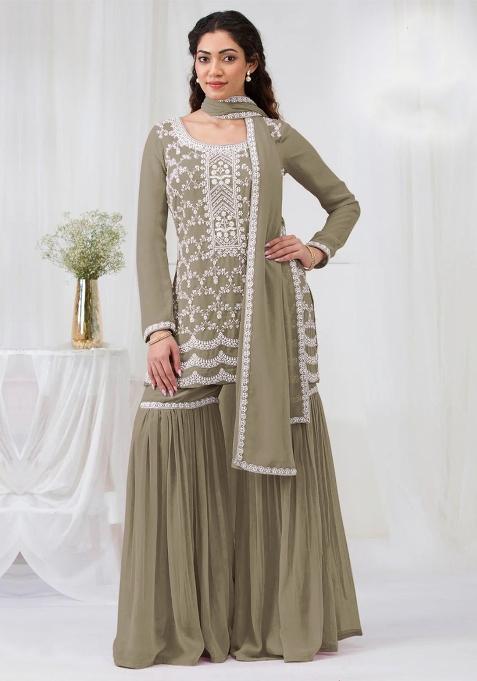 Olive Embroidery Georgette Salwar Suit