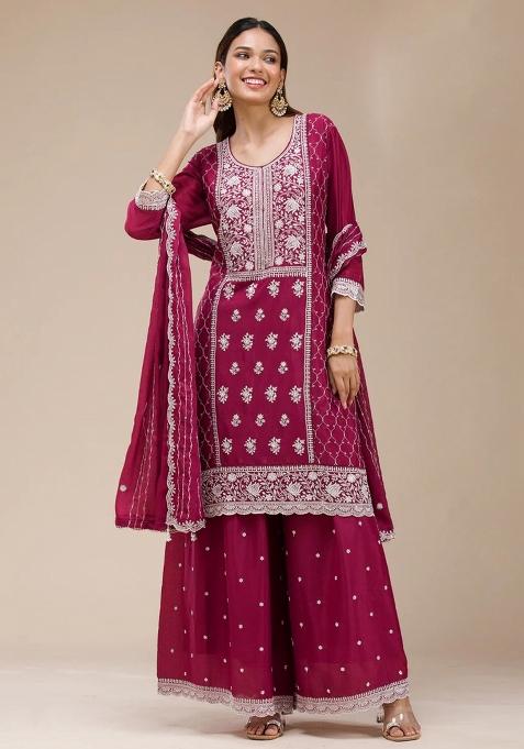 Magenta Embroidery Georgette Salwar Suit