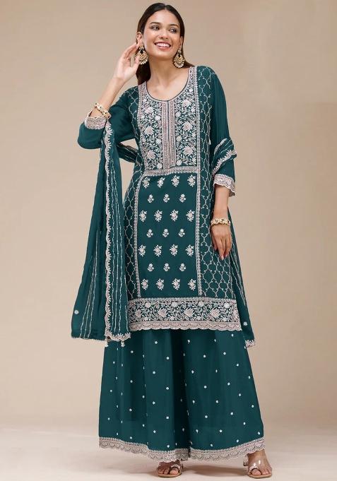 Rama Green Embroidery Georgette Salwar Suit