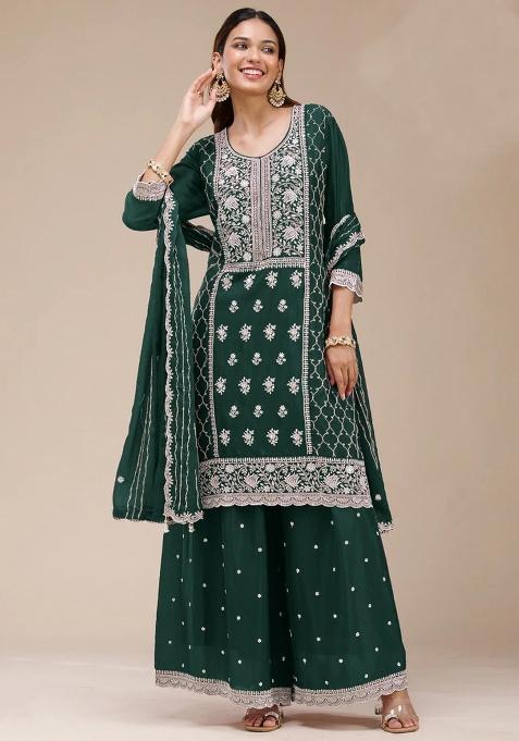 Green Embroidery Georgette Salwar Suit