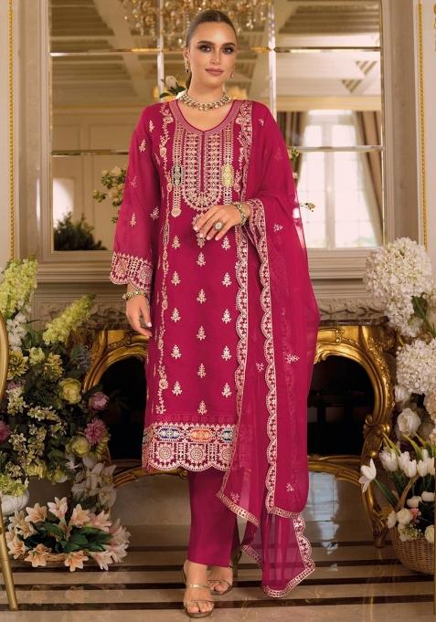 Pink Embroidery Chinon Salwar Suit