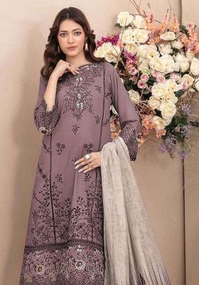 Mauve Embroidery Cotton Kurta Set