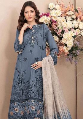 Blue Embroidery Cotton Kurta Set