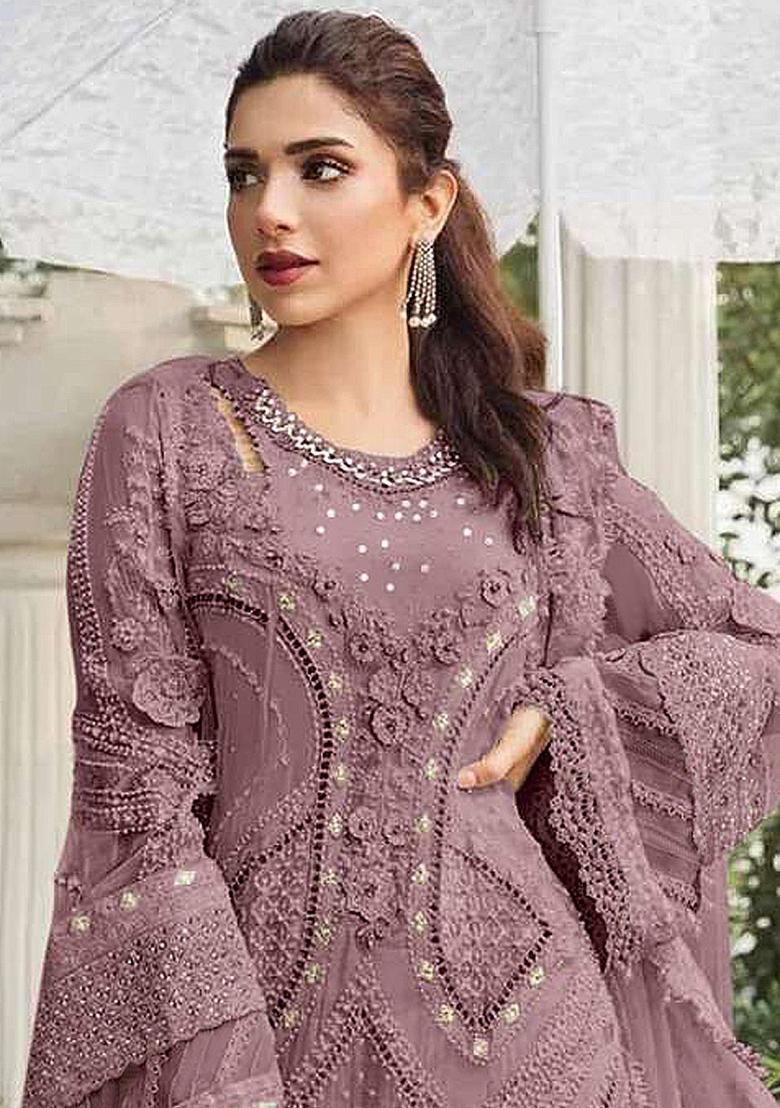 Badami Embroidery Georgette Kurta Set - Indya