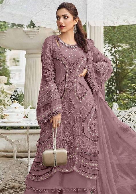 Badami Embroidery Georgette Kurta Set
