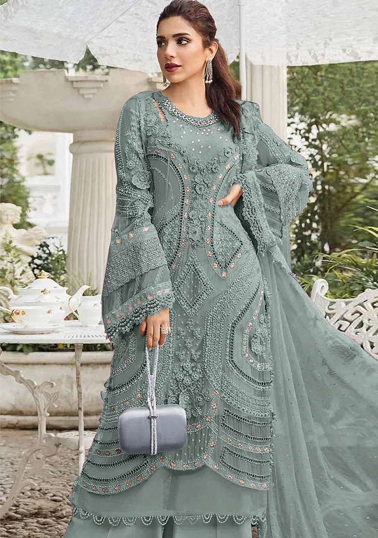 Pista Embroidery Georgette Kurta Set - Indya
