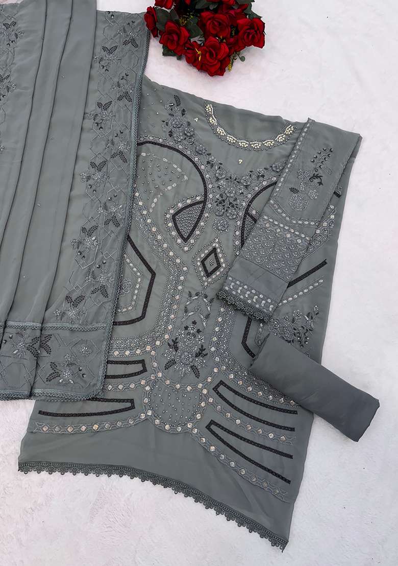 Pista Embroidery Georgette Kurta Set - Indya