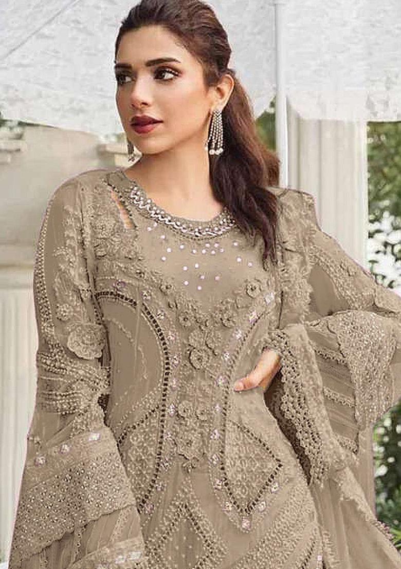 Chiku Embroidery Georgette Kurta Set - Indya