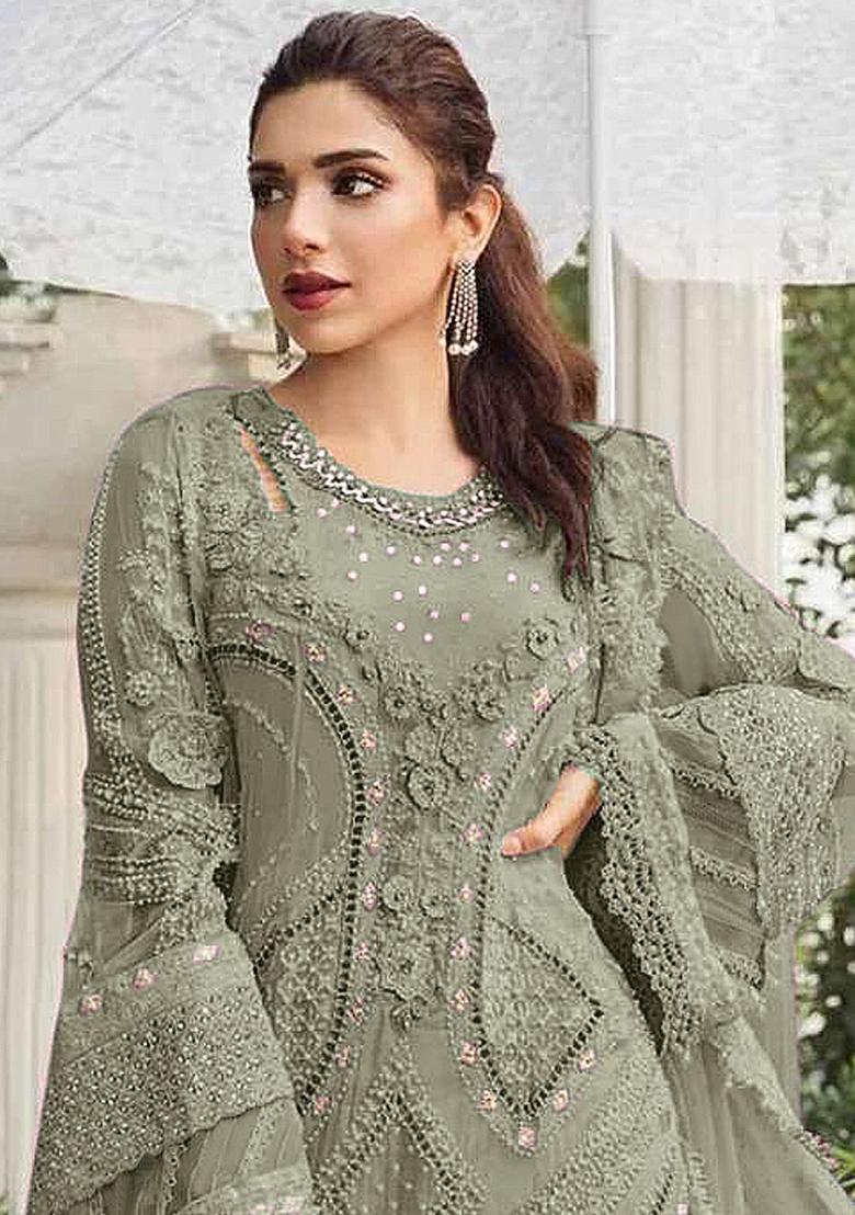 Mehendi Embroidery Georgette Kurta Set - Indya