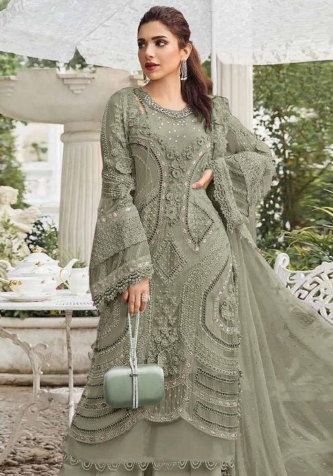 Mehendi Embroidery Georgette Kurta Set