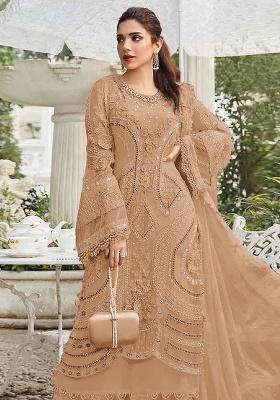 Peach Embroidery Georgette Kurta Set