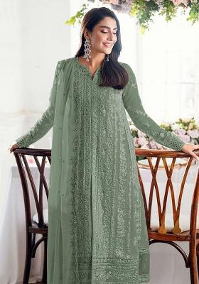 Green Embroidery Georgette Kurta Set