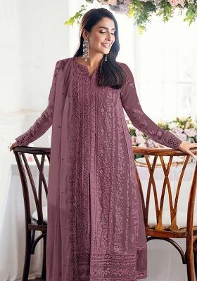 Mauve Embroidery Georgette Kurta Set
