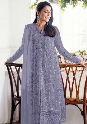 Purple Embroidery Georgette Kurta Set