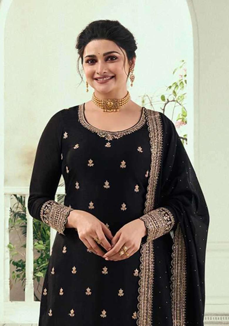 Black Embroidery Georgette Salwar Kameez - Indya