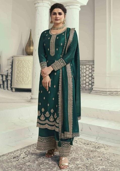 Teal Green Embroidery Georgette Salwar Kameez