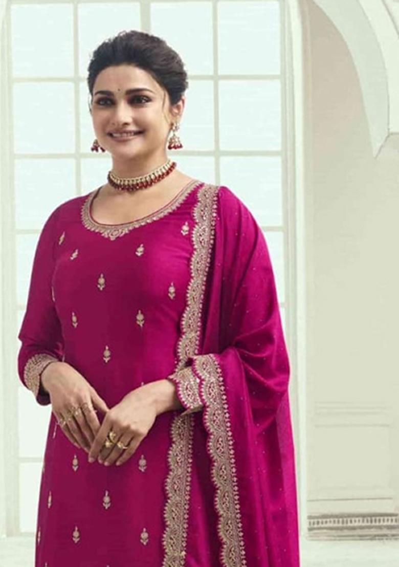 Rani Pink Embroidery Georgette Salwar Kameez - Indya