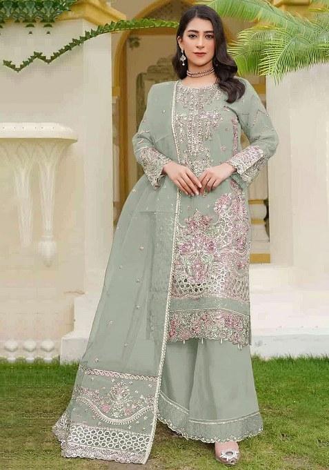 Green Embroidery Georgette Salwar Kameez