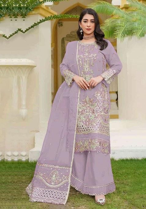 Lavender Embroidery Georgette Salwar Kameez