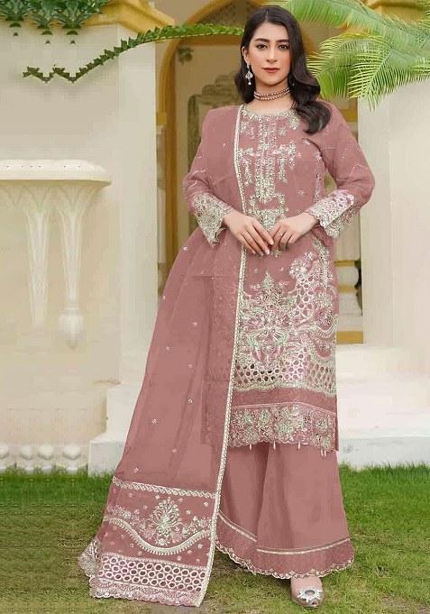 Brown Embroidery Georgette Salwar Kameez
