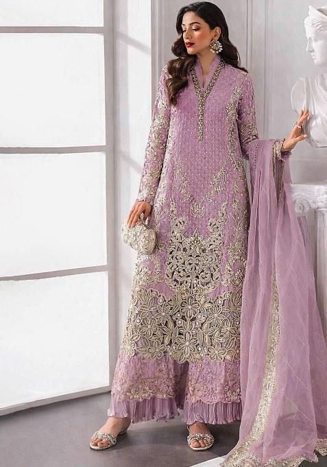 Lavender Embroidery Georgette Salwar Kameez