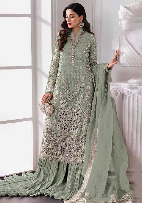 Green Embroidery Georgette Salwar Kameez