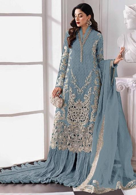 Blue Embroidery Georgette Salwar Kameez