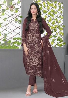 Maroon Embroidery Georgette Salwar Kameez