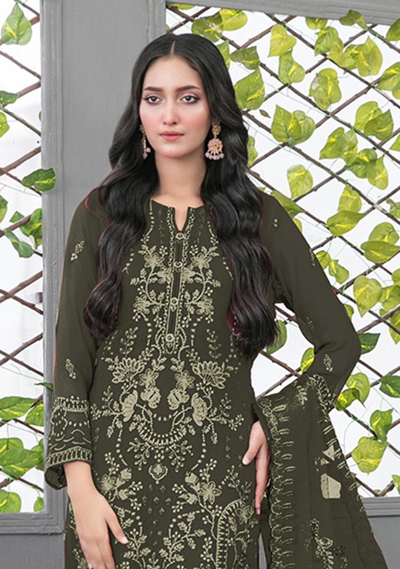 Mehendi Embroidery Georgette Salwar Kameez - Indya