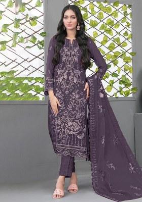 Dark Lavender Embroidery Georgette Salwar Kameez