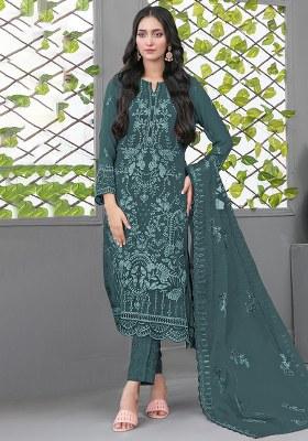 Blue Embroidery Georgette Salwar Kameez