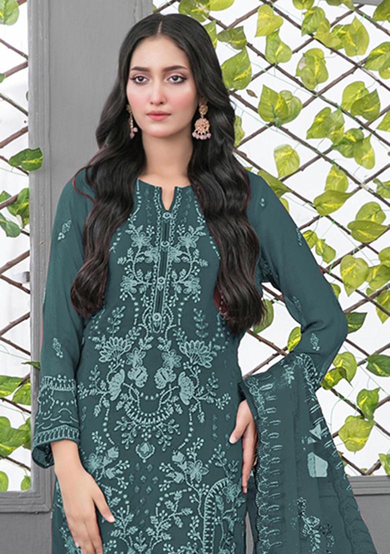 Blue Embroidery Georgette Salwar Kameez - Indya