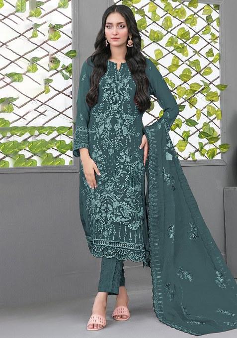 Blue Embroidery Georgette Salwar Kameez