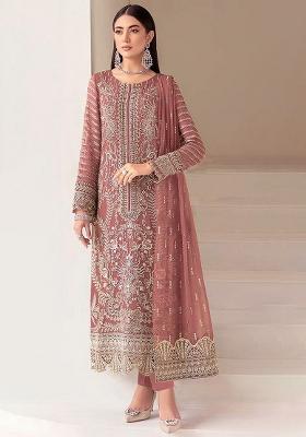 Brown Embroidery Georgette Salwar Kameez