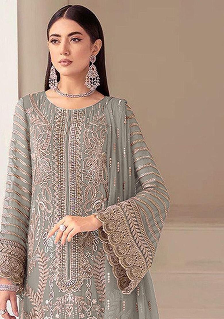 Sky Blue Embroidery Georgette Salwar Kameez - Indya