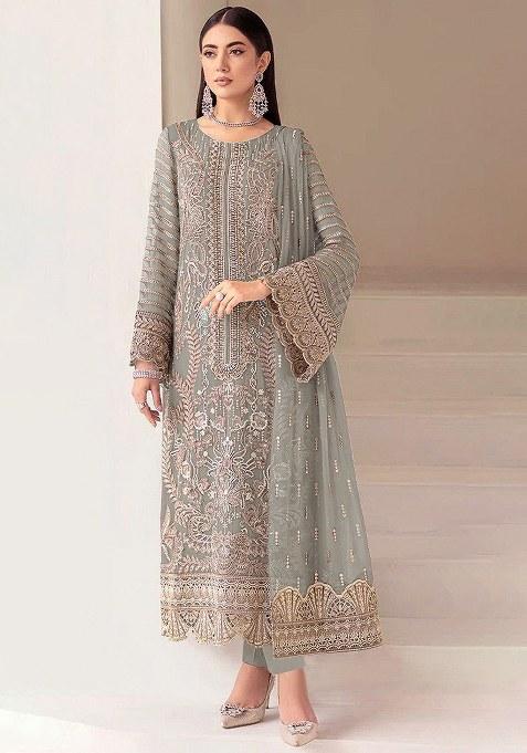 Sky Blue Embroidery Georgette Salwar Kameez