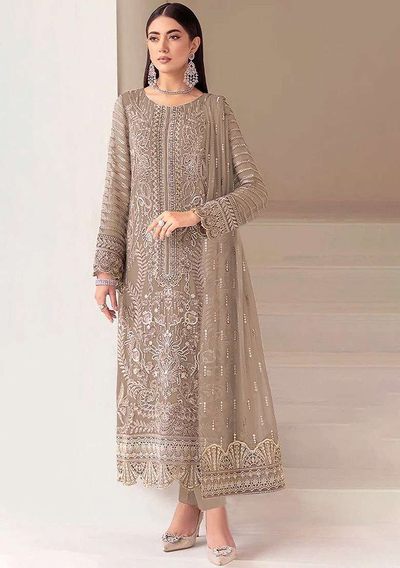 Chiku Embroidered Georgette Pakistani Suit Set - Indya