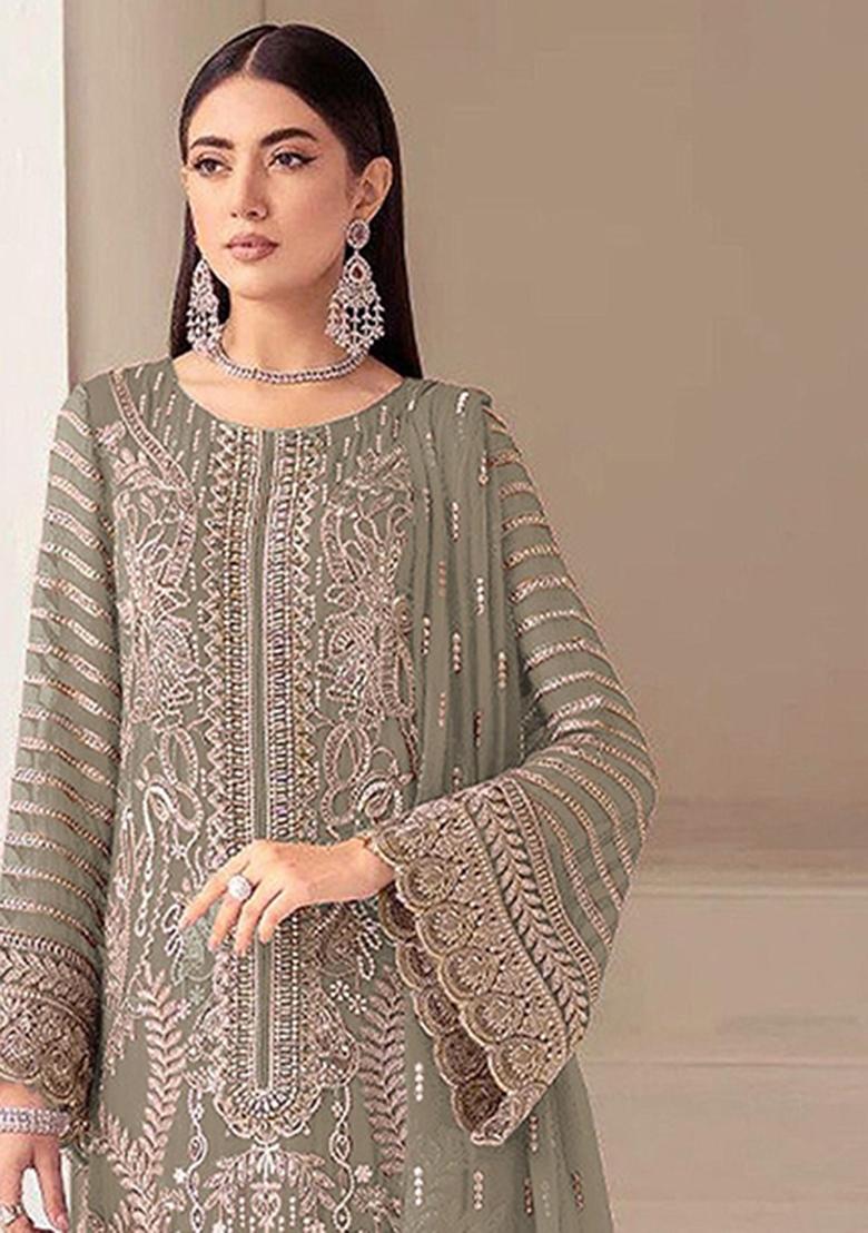 Mehendi Embroidery Georgette Salwar Kameez - Indya