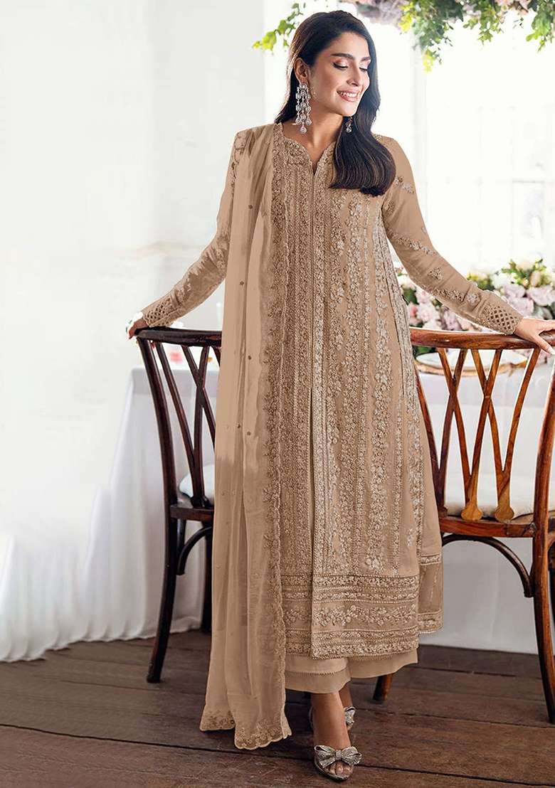 Chiku Embroidered Georgette Pakistani Suit Set - Indya