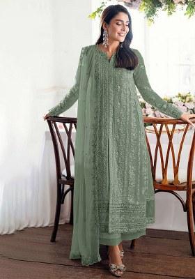 Teal Green Embroidery Georgette Salwar Kameez