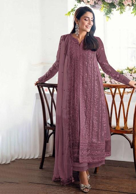 Purple Embroidery Georgette Salwar Kameez